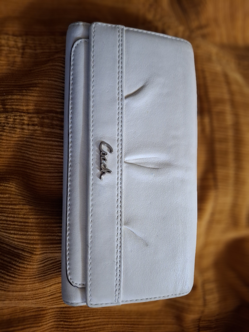 Coach Cream Leather Continental Wallet with Silver Logo Accent